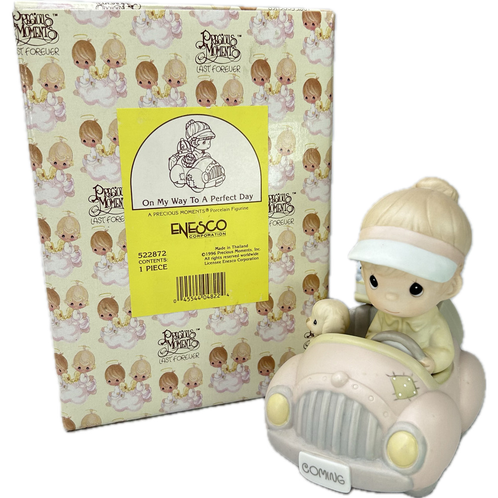 Precious Moments ON MY WAY TO A PERFECT DAY #522872 Porcelain Car Girl w/‎ Pets